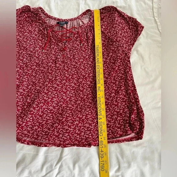Chaps Red Floral Summer Blouse with tie closing. Size XXL Measurements-Pics EUC - Picture 10 of 11